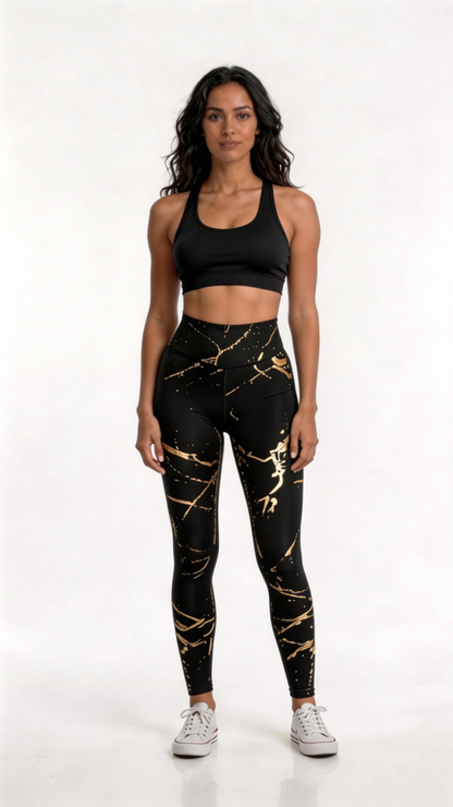 Veluxa Black Gold Marble Leggings